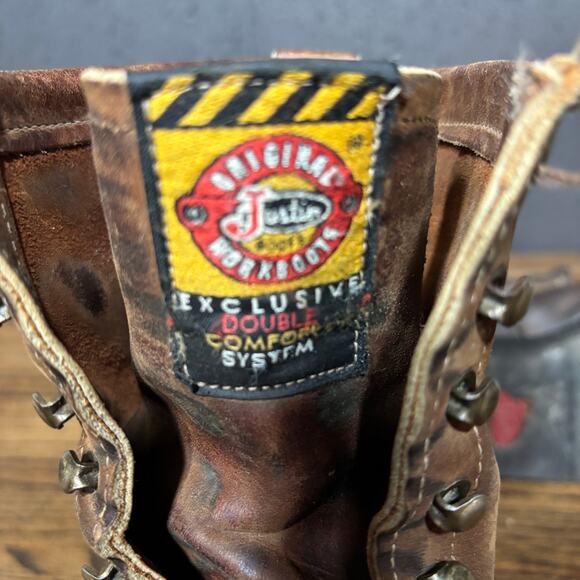 Justin Original Workboots Mens 9 EE Brown Leather USA Made Kiltie Logger Boots - Picture 6 of 8